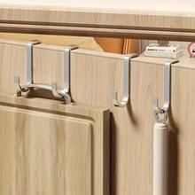 2-Piece Set Double Hooks Bedside Cabinet Hooks Behind Door Bathroom Kitchen Clothes Hooks No-Drill Door Side Clothes Towel Hooks - 2件銀色套裝 - 查看 7