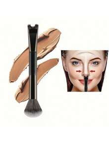 1pc 2-In-1 Blush Brush, Contour Makeup Brush, U-Shaped Nose Contour Brush, Highlighter Brush - Black - View 1