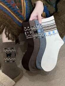 4 Paar warme Damen Kniestrümpfe, bequem & vielseitig für den täglichen Gebrauch, Herbst/Winter - Verschiedenfarbig - Übersicht 1