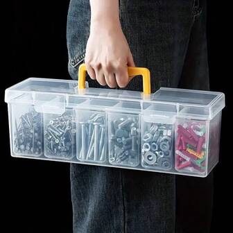 Large Capacity Multi-Compartment Portable Transparent Toolbox - Ideal For Electricians & DIY Enthusiasts, Desk & Drawer Organizer For Home Storage