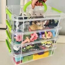 1pc 4-Layer Large Capacity Multi-Purpose Storage Box With Handle, Toy Building Block Storage Box, Stationery / Notebook / Marker Storage Box, Clear Plastic.Hair Accessory And Jewelry Storage Box, Suitable For Organizing And Placing Items On The Room's Desk. - Multicolor - View 6
