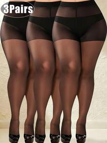 3 Pairs Plus Size High Elasticity 20D Black Cozy Tights/Tights, Versatile Sexy For Winter Christmas Family Party & Formal Occasions - Multicolor - View 17