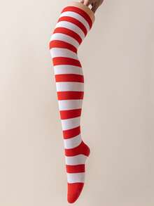 1 Pair Women's Cosplay Anime Striped Thigh High Socks, Long Over-The-Knee Socks For Holiday Atmosphere, Party, Performance - Multicolor - View 10