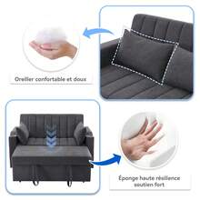 Modern Multifunctional Sofa, Sleeper Sofa, Sofa Bed With Sleeping Function, Double Sofa With Adjustable Backrest, With Drink Holder And Cushions, Suitable For Living Room, Bedroom, Apartment, Etc. - Grey - View 6