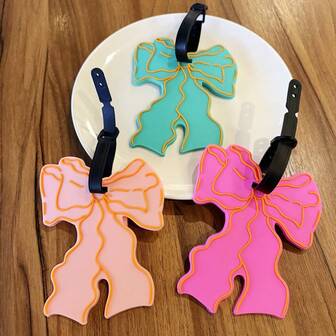 1/2个可爱蝴蝶结行李牌，行李识别牌，行李姓名牌，旅行行李认领卡套，防水旅行配件，邮轮度假必备，男女通用