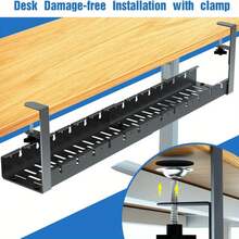 Retractable Under-Desk Cable Management Rack, Office Desk Cable Manager, Cable Management Trough, Power Strip, And Wire Organization And Storage Rack - 黑色 - 查看 2