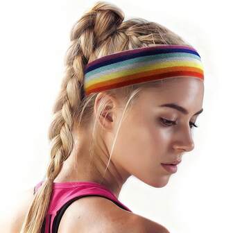 5pcs Striped Elastic Headband,Fashion Rainbow Sport Sweatband Hair Band With Heart Print For Dance,Yoga,Sport Use
