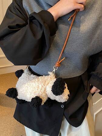 新款可爱卡通小狗手提包 秋冬百搭毛绒包 学生毛绒斜挎包 女士