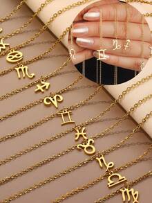 1件时尚18K镀金不锈钢简约十二生肖字母吊坠项链，适合女性，适合派对、日常佩戴、圣诞礼物 - 金色 - 查看 7