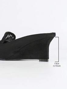 Women's Wedge Slip-On Pumps, Women's Black Deep V Lace Pointed Toe Wedge Slip-On Shoes - Black - View 8