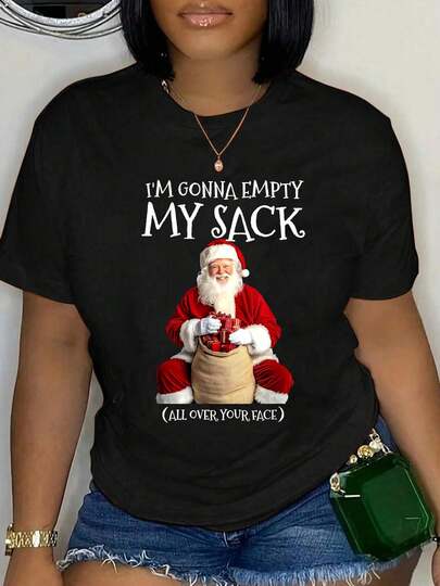 100% Cotton Santa With Sack And Text Print T-Shirt Round Neck Short Sleeve Streetwear Breathable Homme Soft Unisex Fashion Shirts