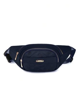 1个全新纯色尼龙面料拉链防水时尚休闲双肩包，多口袋男女通用腰包，适合日常通勤、骑行、商务出行