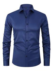 Men's Three-Piece Set, Solid Color Long-Sleeved Business Shirt, Formal And Professional Work Shirt, Suitable For Office Work And Business Travel, Office Wear, Business Attire, Corporate Men, Professionals On The Job, High-Quality Material - 淺藍色 - 查看 3