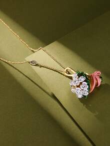 1Pc Fashion Sweet Enamel Glazed Pink Bow White Rose Bundle Pendant Necklace For Women Elegant Cool Party Jewelry, High-End Accessories, Bag, Keychain Pendant, Girlfriend Gift, Mother's Day Gift, Christmas Gift - Dây chuyền mặt dây chuyền bó hoa - Xem 3