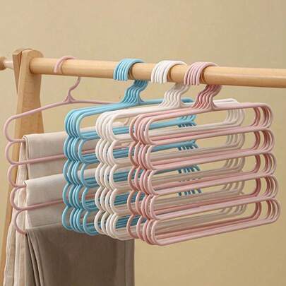3pcs/Set 5-Tier Plastic Hanging Clothes Rack, Suitable For Organizing And Storing Long Garments Such As Pants, Scarves And Ties. Decorative Display, Holiday Decor, Room Decor, Home Decor, Bedroom Decor, For Dresses, Pants, Jeans, Boots, Skirts Etc. Bedroom Storage And Organization, Home Storage