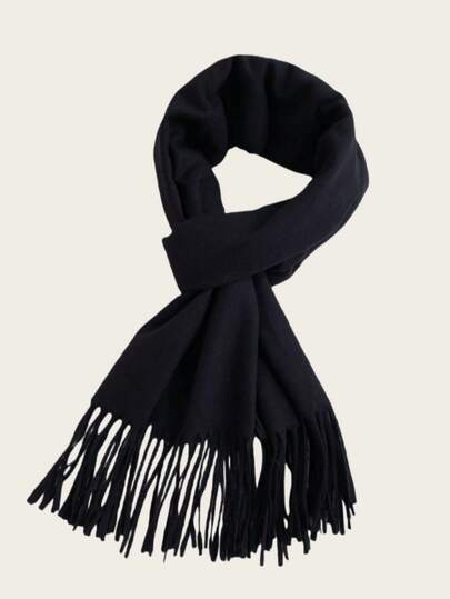 1pc Solid Color Men Scarf, Knit Tasseled Long Scarf/Neck Warmer For Autumn And Winter, Versatile Boyfriend Gift Men AccessoriesMen Scarves