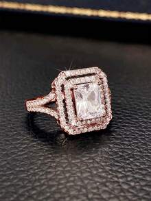 1 szt. Elegancki pierścionek z cyrkonii sześciennej dla kobiet na prezent walentynkowy, biżuteria z obrączką zaręczynową - Różowe złoto - Zobacz 5