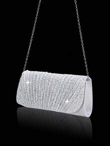 Túi xách dạ hội đính đá lấp lánh, túi dự tiệc sang trọng và thời trang, kiểu dáng xếp ly, kèm bộ ba phụ kiện trang sức đính đá lấp lánh, thích hợp cho các buổi tiệc, bữa tối, họp mặt, khiêu vũ và đám cưới. - Bạc - Xem 6