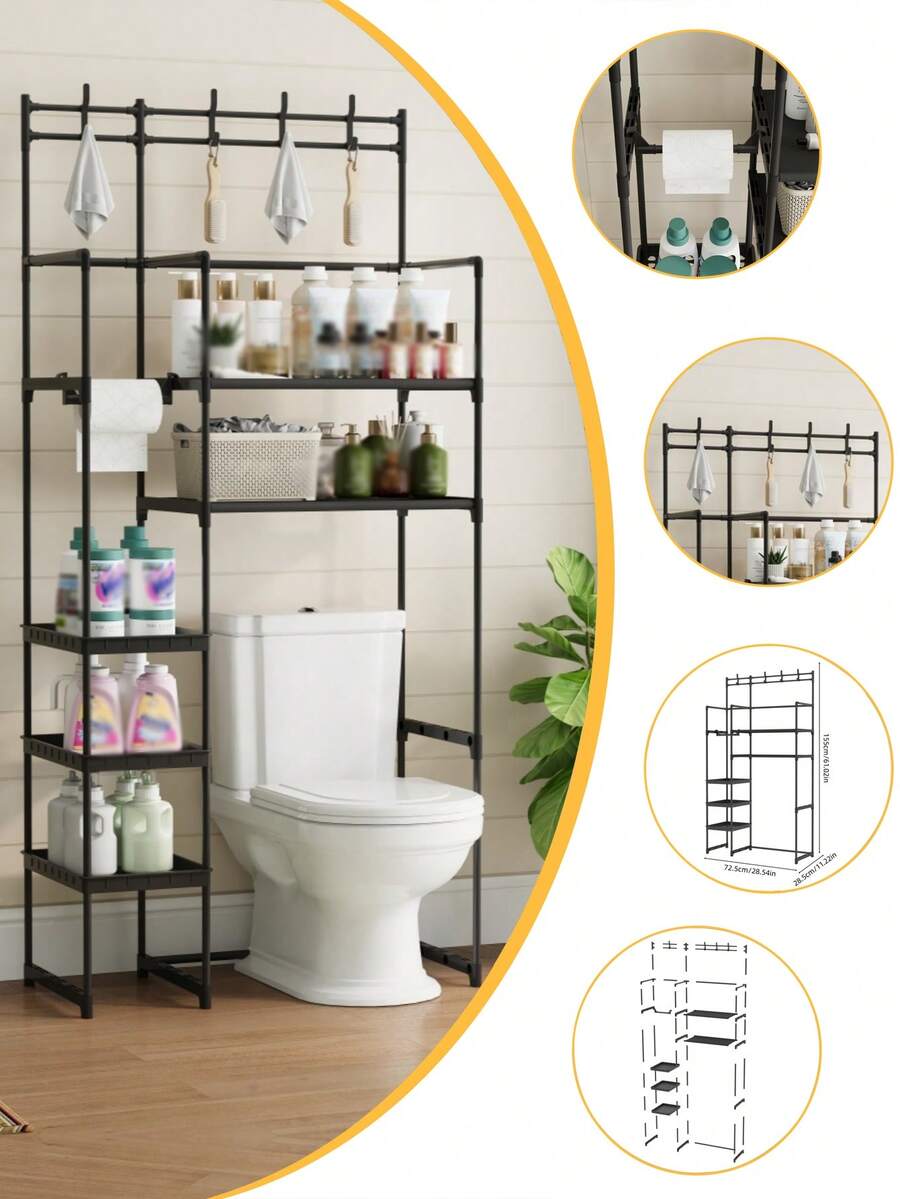 1pc Nordic Style Multifunctional Toilet Storage Rack, Bathroom Multi-Layer Storage Organizer, Large Capacity Vanity Shelf, Space-Saving, Ins Style Bathroom Storage Rack, No Installation Required Bathroom Accessories - Multicolor - View 1