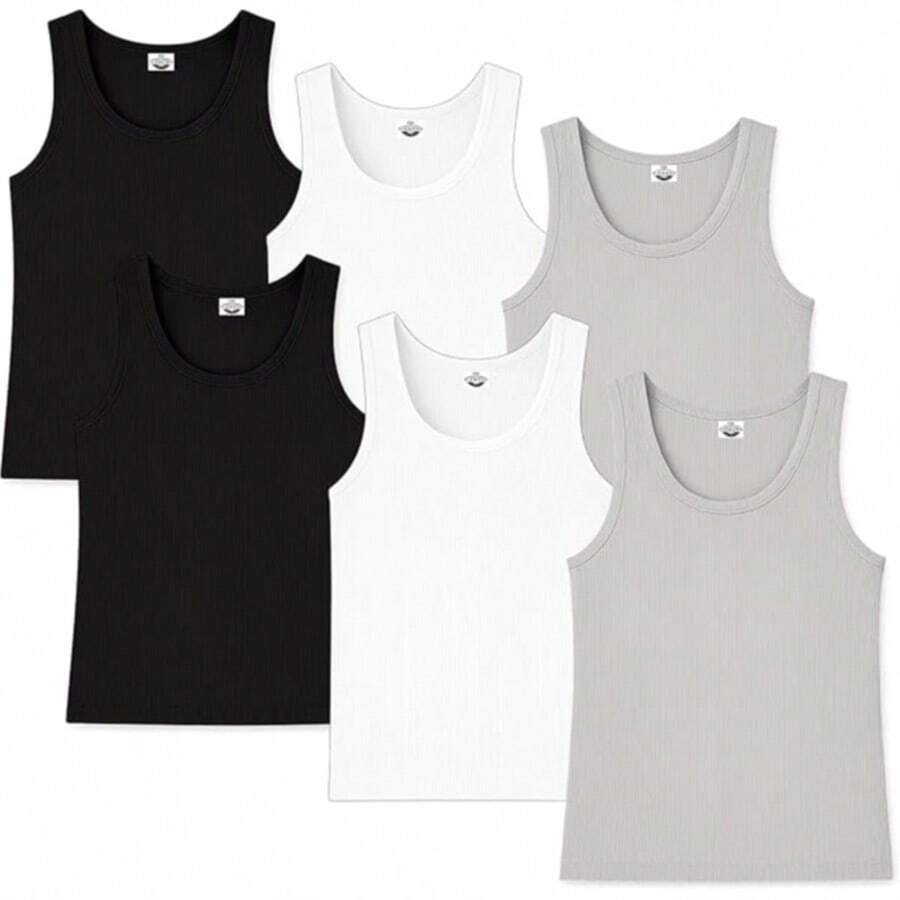 6 Pack Men's Undershirts- Soft Cotton Blend, Tag Less A-Shirt Crew Neck - Comfortable Fit - 什錦 - 查看 1