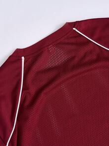 Men's Spring And Summer American-Style T-Shirt, Breathable Mesh, Wine Red, Short Sleeves, Contrast Color Line Design, Suitable For Daily Sports, Leisure, Fitness And Multi-Scene Wearing. - Red - View 8