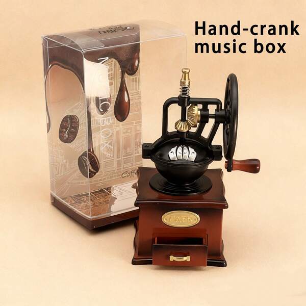New Year Gift, Eid, Valentine's Day Gift - Miniature Coffee Grinder Music Box - Hand Cranked Coffee Grinder Shaped