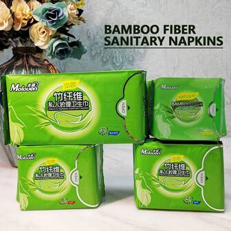 4 Packs Bamboo Fiber Sanitary Pads, Women's Menstrual Pads, 2 Drops Super Absorbent & 3 Drops Medium Absorbent, Regular Length, Heavy Flow Overnight Absorbent Comfortable Sanitary Pads, Adult Ultra-Thin Winged Sanitary Napkins
