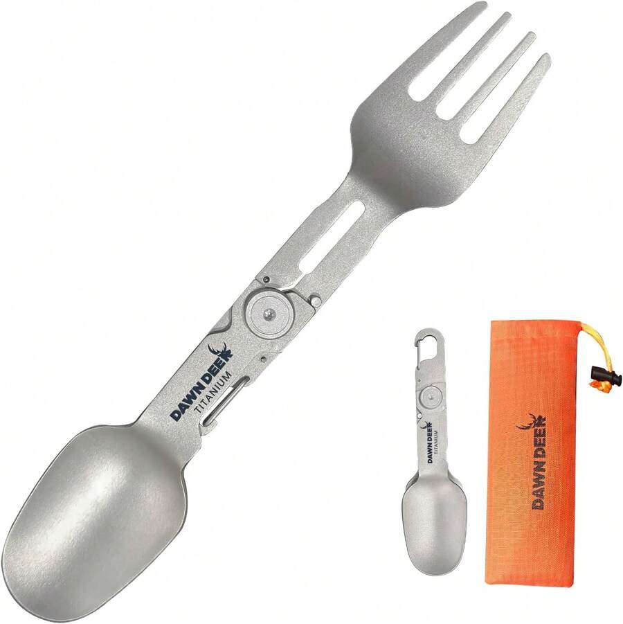 Titanium Rotating Spork - 2-In-1 Folding Spoon And Fork For Camping, Hiking, Backpacking - Lightweight, Durable Travel Utensil With Compact Design - EDC Survival (1PC) - 1pc - 查看 1