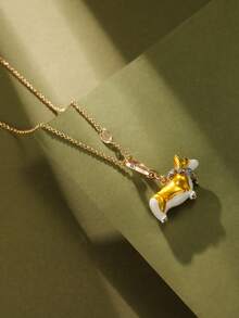 1Pc Fashion Cute Enamel Golden Corgi Puppy Pendant Necklace For Women Sweet Cool Party Beads, High-End Accessories, Bags, Key Chain Pendants,Girlfriend Gift,Halloween Gifts - Corgi Pendant Necklace - View 4