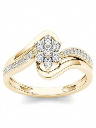 优雅承诺铜戒指，镶嵌闪亮立方氧化锆，适合女士婚礼、订婚，优雅奢华的承诺戒指，可搭配日常服饰，派对珠宝