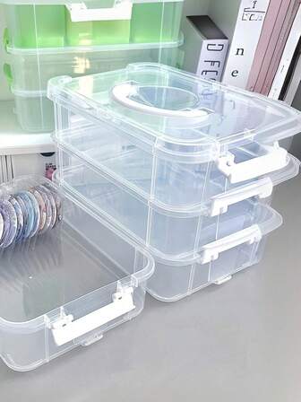 1pc 4-Layer Large Capacity Multi-Purpose Storage Box With Handle, Toy Building Block Storage Box, Stationery / Notebook / Marker Storage Box, Clear Plastic.Hair Accessory And Jewelry Storage Box, Suitable For Organizing And Placing Items On The Room's Desk.
