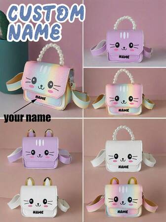 1 Peça Bolsa Transversal Fofa e Personalizada de Mini Gato, Personalizável com Seu Nome ou Saudações de Feriado. Bolsa Transversal Infantil de Gato Cartoon Fofa, Bolsa Pequena de Moedas para Meninas, Bolsa Transversal, Bolsa, Carteira, Adequada para Viagens Diárias, Presente de Natal.