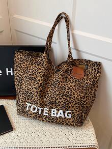 帆布包，韩版小众豹纹双肩包，大容量手提包，单肩托特包，跨境电商热销女包 - 棕色 - 查看 1