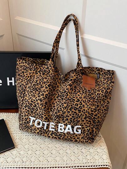 Canvas Bag, Korean Niche Leopard Print Backpack, Large Capacity Handbag, Shoulder Tote Bag, Cross-Border E-Commerce Hot Selling Women Bag