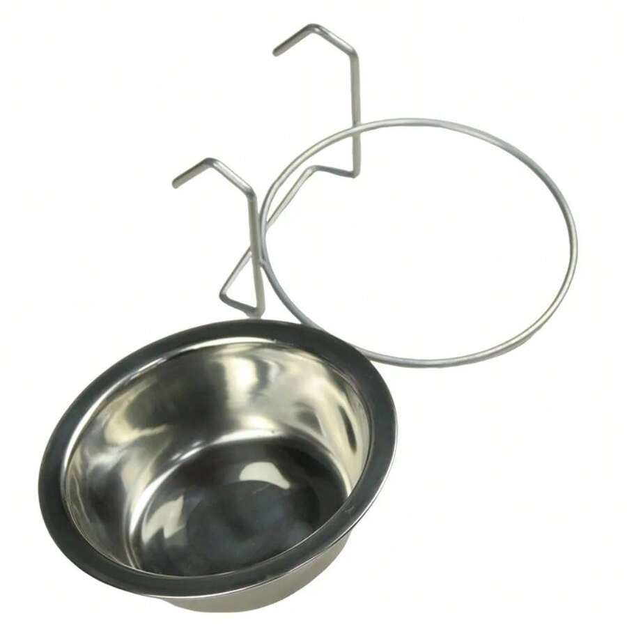 Protable Stainless Steel Hang-On Pet Bowl Big Capacity Stationary Dog Bowl Hanger Cage Cup Cat - 13cm - Xem 1
