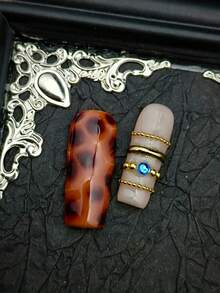 10pcs Baroque Style Artificial Nails, DIY French Y2K Manicure Set, Including Pink, Red, Light Blue, Brown, Shiny Nails, 3D Handmade Starfish & Shell Decor, 3D Hand-Painted Wave & Cherry Blossom, 3D Colorful Carved Flower Acrylic Nails, Suitable For Christmas, Girls Nail Art Kit, Comes With Gel Stickers And Nail File. - 彩色 - 查看 5