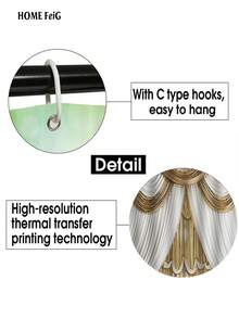 4pcs Gold White Luxury Shower Bathroom Set, Opulent Chandelier & Drape Waterproof And Wear-Resistant Bathroom Decor And Accessories,With 12 Hooks - Includes Toilet Seat Cover, Bath Mats, And Rugs Polyester Fabric - Washable - Perfect For Holiday Decor,Gift,Home/Bedroom/House/Western Decoration - 金色 - 查看 5