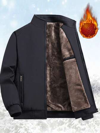 Herr långärmad tjock termofodrad vinterjacka med dragkedja