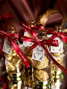 个性化透明DIY定制塑料香槟瓶巧克力糖果盒迷你婚礼蝴蝶结丝带瓶形礼盒派对婴儿派对礼物生日婚礼派对礼品容器儿童糖果包装礼品糖果包装盒