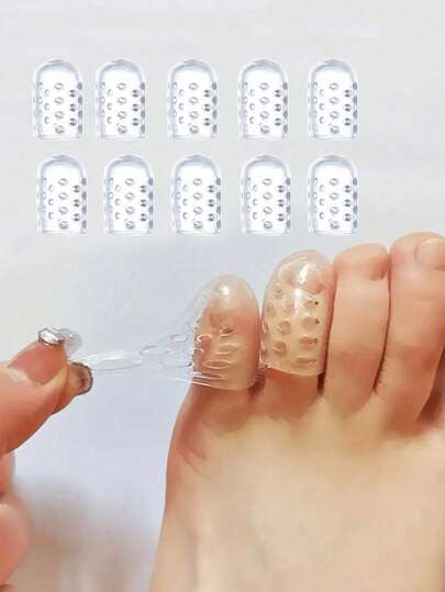 QKC 10片装透气防摩擦脚趾保护垫，柔软透明，低摩擦，弹性鞋垫，耐用足部保护垫