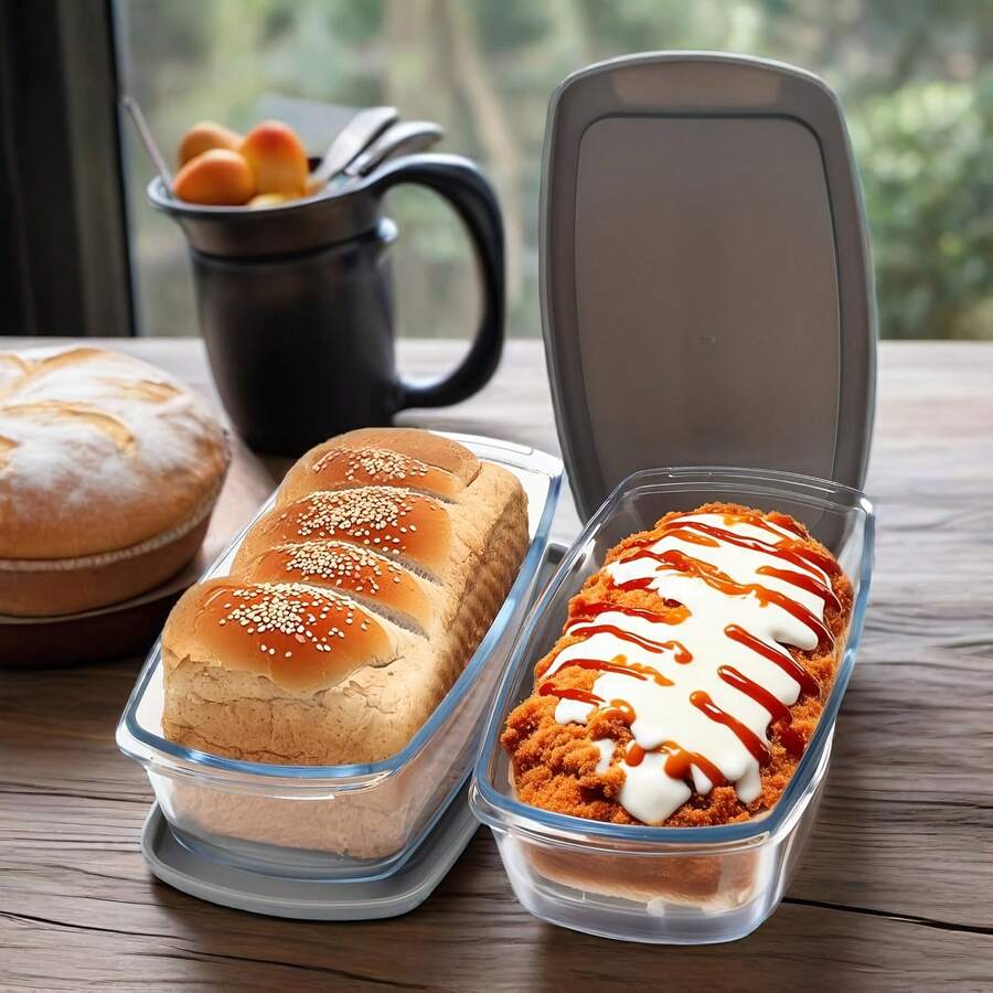 Senmeo 2-Pack Baking Pan Set - 1.8L Large Glass Rectangular Loaf Pan With Lid - Transparent - View 1