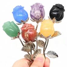 1pc Natural Rock Crystal Carved Rose Flower, Reiki Healing Gemstone Floral Craft, Eternal Love Symbol, Handmade Home Decor Gift For Wife And Girlfriend - Natural Stone - View 1