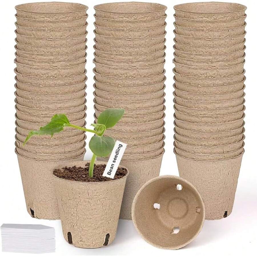 60 Packs .15 Inch Peat Pots, Pots For Seedlings With Drainage Holes, Garden Germination  Pots With 50 Count  Labels - 60 - 查看 1