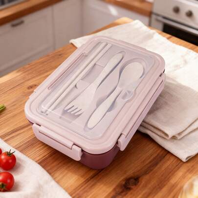 Caja de almuerzo con compartimentos cuadrados y cubiertos (cuchillo, tenedor y cuchara), caja bento para frutas a prueba de fugas, apta para escuelas y oficinas.