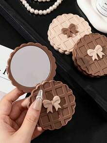 Cute Waffle Shaped Double-Sided Compact Mirror, Portable Makeup Mirror With High-Definition Reflective Surface For Touch-Ups, Rotatable Round Mirror For Women - Multicolor - View 4