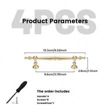 4个金色奢华拉手，复古风格橱柜旋钮，衣柜拉手，包含安装螺丝和工具 - 金色 - 查看 7