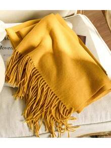Thick Long Shawl/Blanket, 280g - Mustard - View 4
