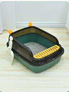 Arenero para Gatos Grande Semi Cerrado | Caja de Arena Antisalpicaduras y Fácil de Limpiar 14*30*39 cm - Verde - Ver 1