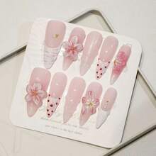 Móng giả dán màu hồng chấm bi hoa văn tối giản, tiện dụng, đa chức năng, dụng cụ làm móng, móng giả dán thủ công. - Hồng - Xem 7