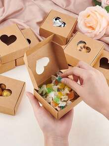 10个心形牛皮纸礼品盒，镂空设计 - 可折叠心形饼干和肥皂包装盒 - 适用于DIY工艺品和小件珠宝包装，牛皮纸盒，心形，礼品包装 - 卡其色 - 查看 2